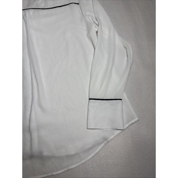 Worthington Women’s Size XXL Long Sleeve White Sheer Black Trim Button Up Blouse - Picture 6 of 7